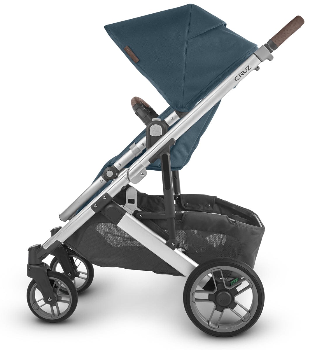 UPPAbaby Cruz V2 Stroller + Bassinet - Finn (Deep Sea/Silver/Chestnut Leather)