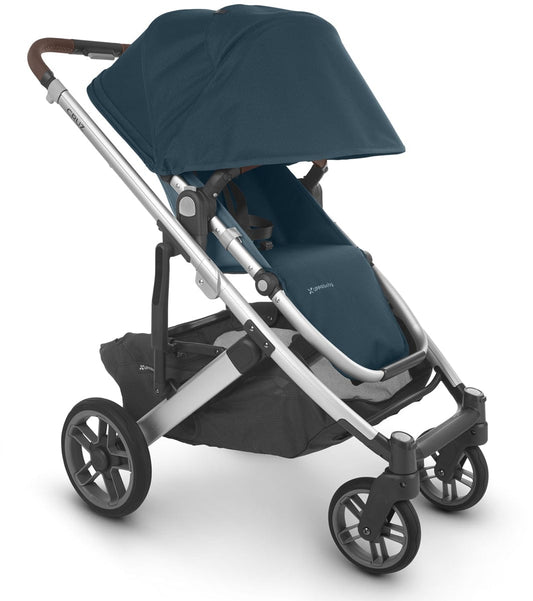 UPPAbaby Cruz V2 Stroller + Bassinet - Finn (Deep Sea/Silver/Chestnut Leather) - 0420-CRZ-BAS-FIN