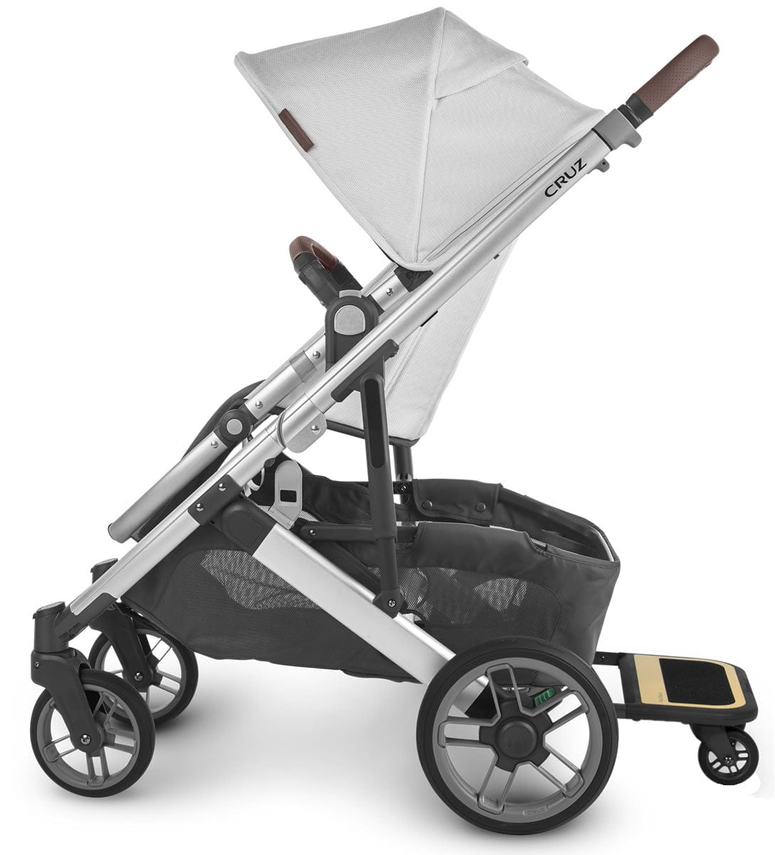 UPPAbaby 2020 Cruz V2 Stroller & Wheel Board - Bryce (White Marl/Silver/Chestnut Leather)
