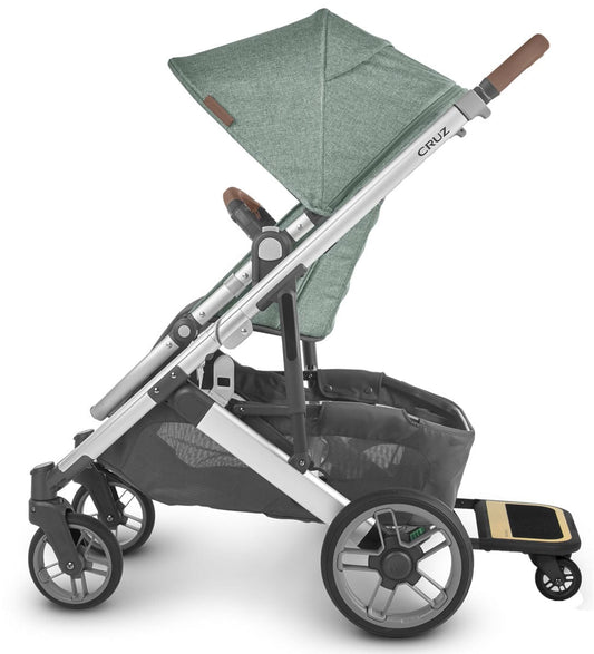 UPPAbaby 2020 Cruz V2 Stroller & Wheel Board - Emmett (Green Melange/Silver/Saddle Leather) - 0420-CRZ-NA-EMT-WB