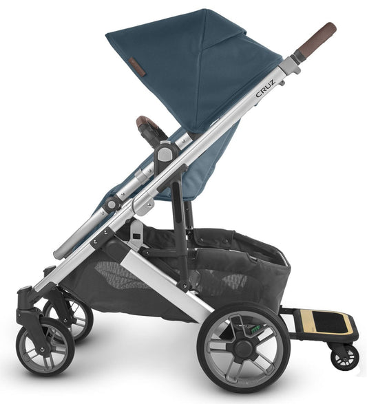 UPPAbaby 2020 Cruz V2 Stroller & Wheel Board - Finn (Deep Sea/Silver/Chestnut Leather) - 0420-CRZ-NA-FIN-WB