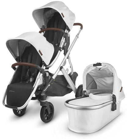 UPPAbaby VISTA V2 Double Stroller Bundle - Bryce (White Marl/Silver/Chestnut Leather)