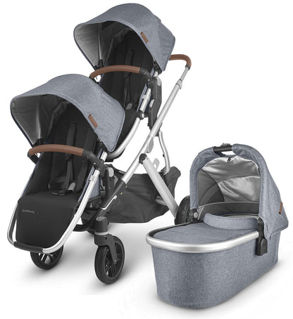 UPPAbaby VISTA V2 Double Stroller Bundle - Gregory (Blue Melange/Silver/Saddle Leather)