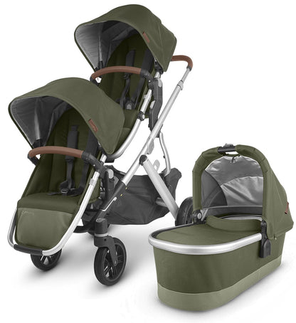 UPPAbaby VISTA V2 Double Stroller Bundle - Hazel (Olive/Silver/Saddle Leather)