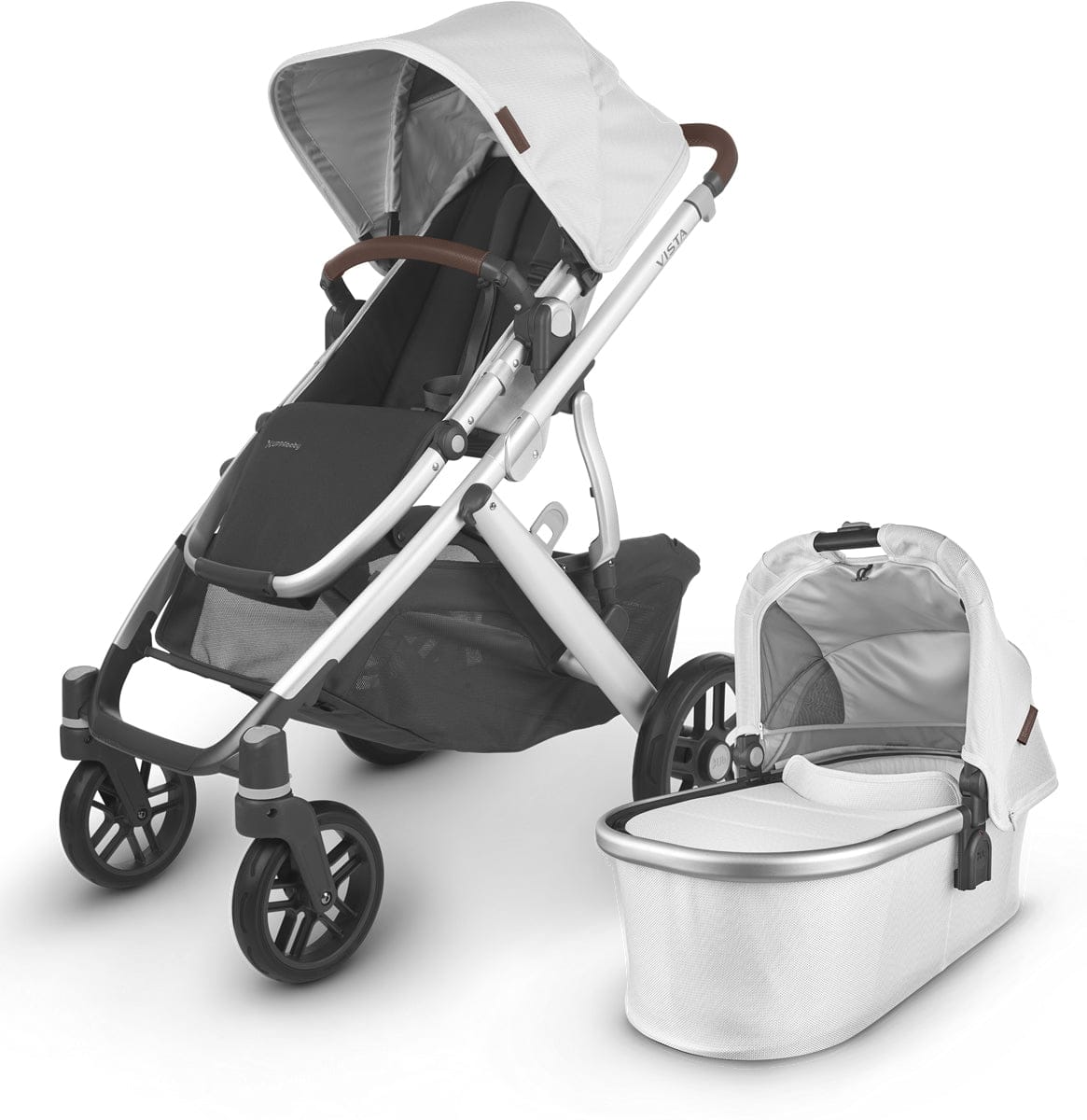 UPPAbaby Vista V2 Single-to-Double Stroller - Bryce (White Marl/Silver/Chestnut Leather)