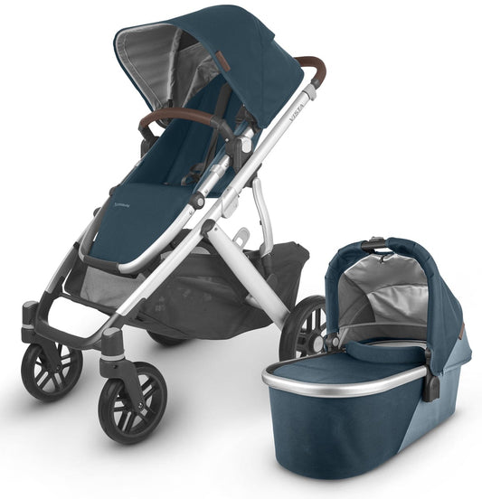 UPPAbaby Vista V2 Single-to-Double Stroller - Finn (Deep Sea/Silver/Chestnut Leather)