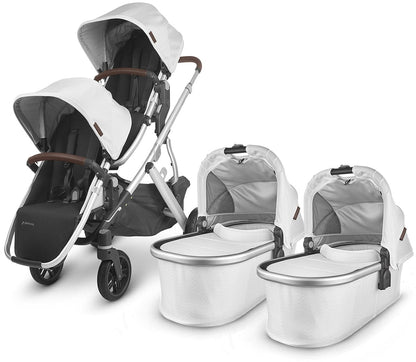UPPAbaby Vista V2 Twin Double Stroller Bundle - Bryce (White Marl/Silver/Chestnut Leather)