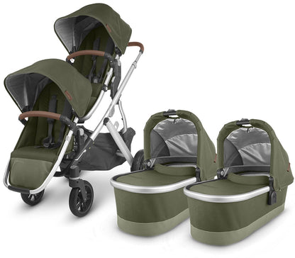 UPPAbaby Vista V2 Twin Double Stroller Bundle - Hazel (Olive/Silver/Saddle Leather)