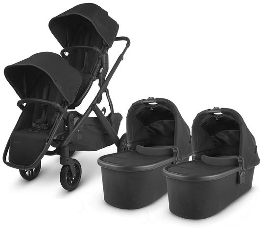 UPPAbaby Vista V2 Twin Double Stroller Bundle - Jake (Black/Carbon/Black Leather)