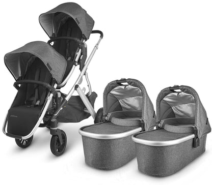 UPPAbaby Vista V2 Twin Double Stroller Bundle - Jordan (Charcoal Melange/Silver/Black Leather)