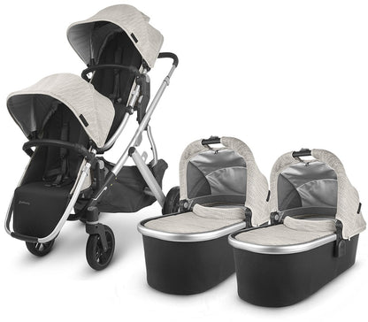 UPPAbaby Vista V2 Twin Double Stroller Bundle - Sierra (Dune Knit/Silver/Black Leather)