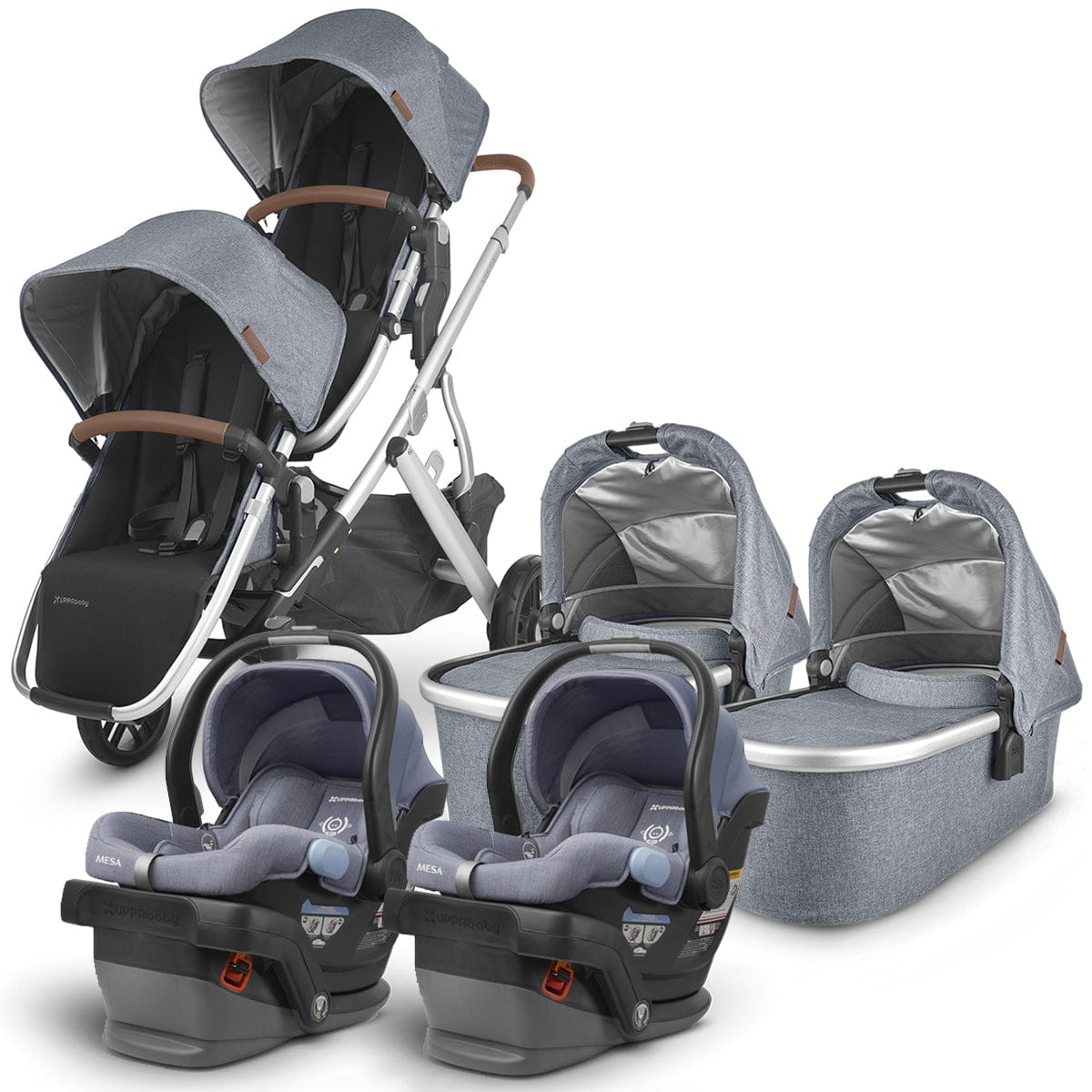 UPPAbaby VISTA V2 Twin Double Stroller + MESA Travel System Bundle - Gregory/Henry (Blue Melange / Blue Marl)