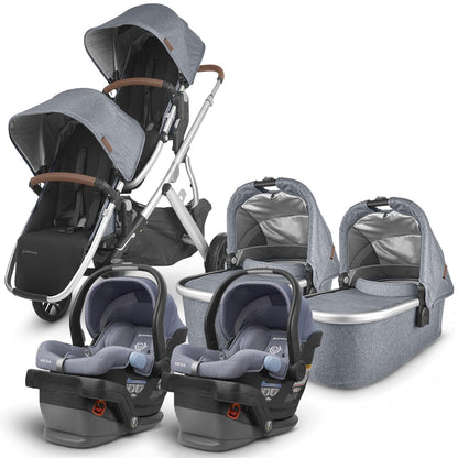 UPPAbaby VISTA V2 Twin Double Stroller + MESA Travel System Bundle - Gregory/Henry (Blue Melange / Blue Marl)