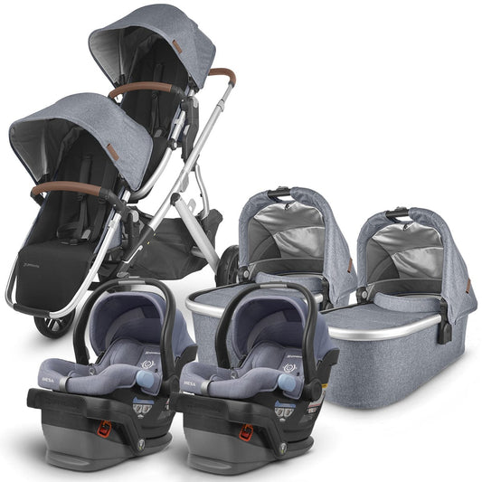UPPAbaby VISTA V2 Twin Double Stroller + MESA Travel System Bundle - Gregory/Henry (Blue Melange / Blue Marl)