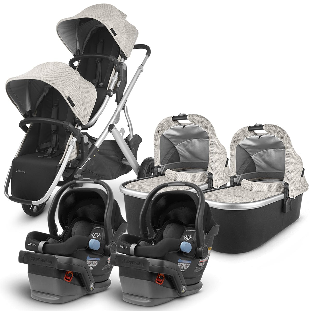 UPPAbaby VISTA V2 Twin Double Stroller + MESA Travel System Bundle - Sierra/Jake