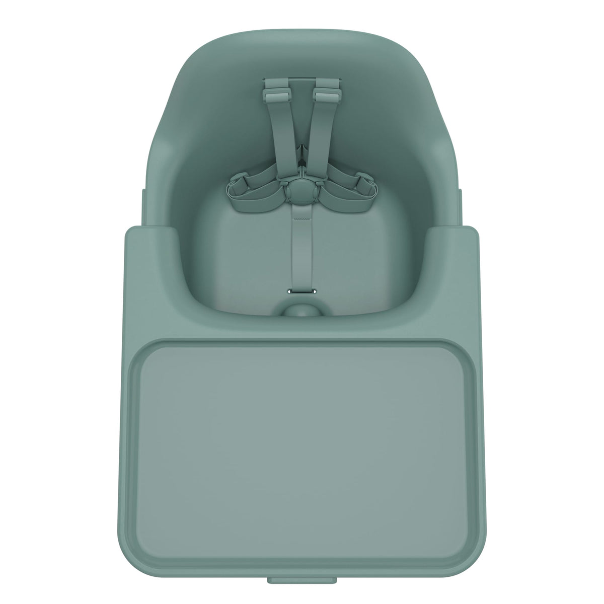 Sage green UPPAbaby high chair seat with integrated tray and five point harness