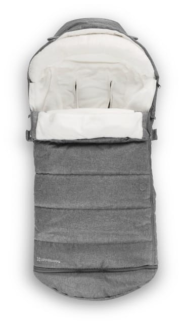 Grey UPPAbaby footmuff with white fleece lining