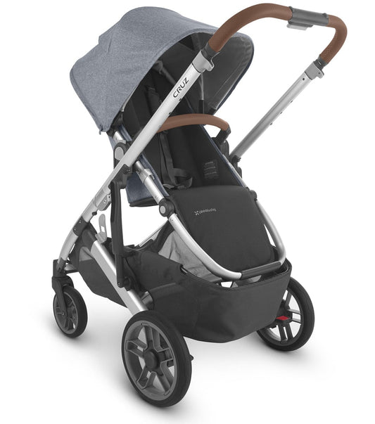 UPPAbaby Cruz V2 Stroller + Bassinet - Gregory (Blue Melange/Silver/Saddle Leather) - 0420-CRZ-BAS-GRG