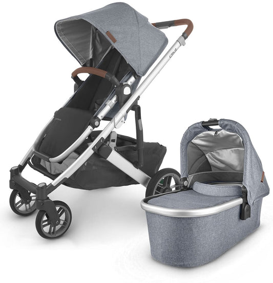 UPPAbaby Cruz V2 Stroller + Bassinet - Gregory (Blue Melange/Silver/Saddle Leather) - 0420-CRZ-BAS-GRG