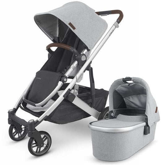 UPPAbaby Cruz V2 Stroller + Bassinet - Stella (Grey Brushed Melange / Silver / Chestnut Leather) - BAS-0420-CRZ-NA-STL
