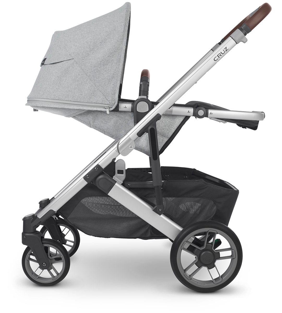 UPPAbaby Cruz V2 Stroller + Bassinet - Stella (Grey Brushed Melange / Silver / Chestnut Leather)