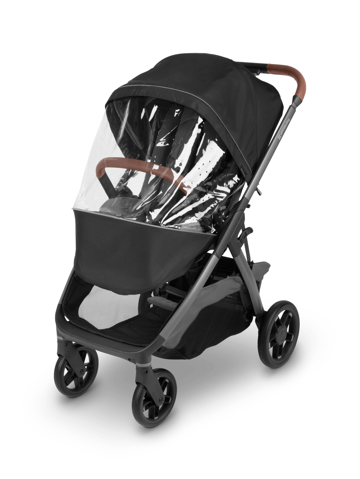UPPAbaby stroller with black rain shield attached