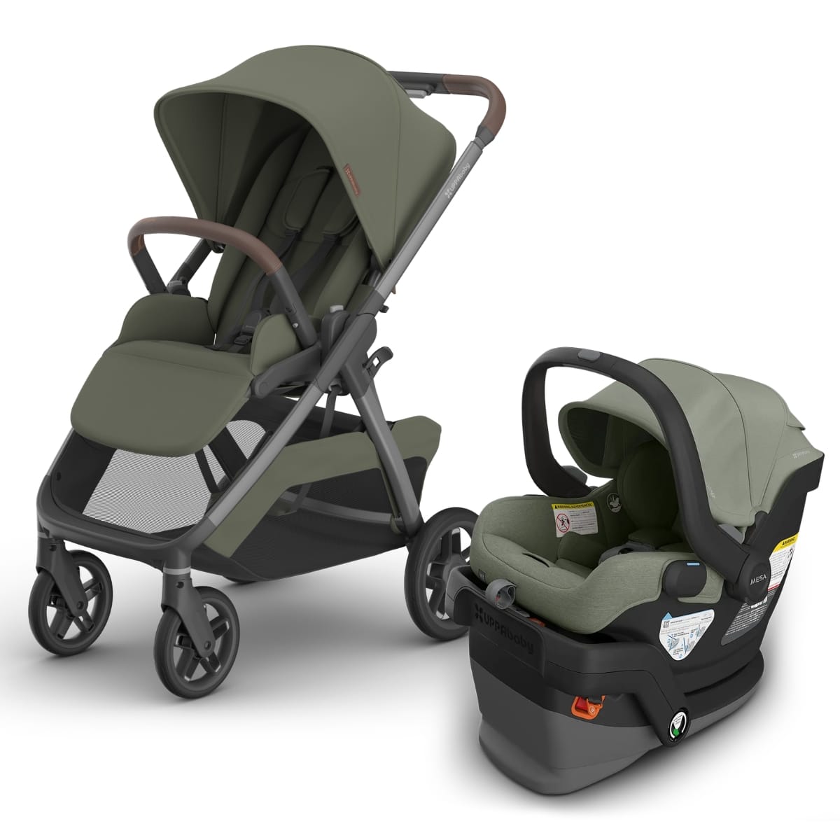 UPPAbaby olive green stroller and matching infant car seat