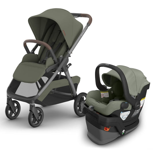 UPPAbaby olive green stroller and matching infant car seat