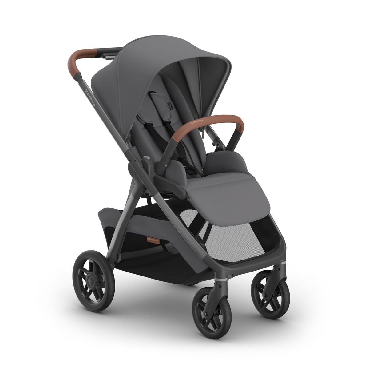 UPPAbaby Cruz V2 stroller in grey with brown leather accents