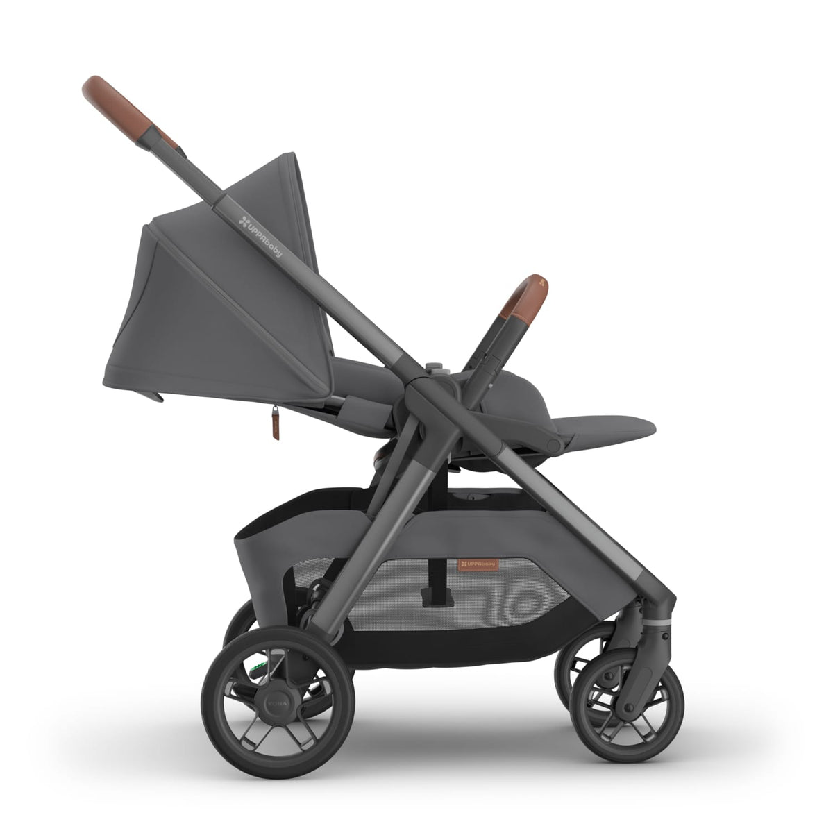 UPPAbaby Kona stroller in grey with brown leather accents