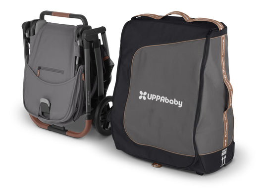 Black UPPAbaby travel bag with grey panel and carry handles