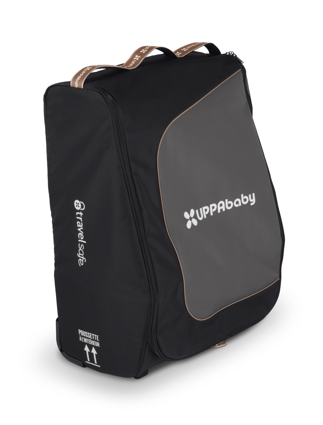 Black UPPAbaby travel bag with grey panel and carry handles