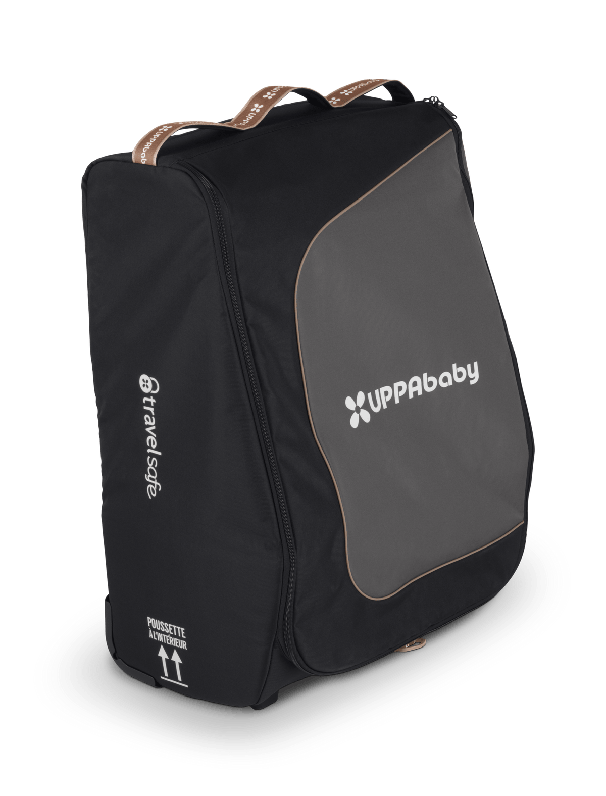 Black UPPAbaby travel bag with grey panel and carry handles