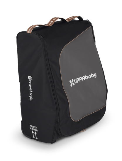 Black UPPAbaby travel bag with grey panel and carry handles