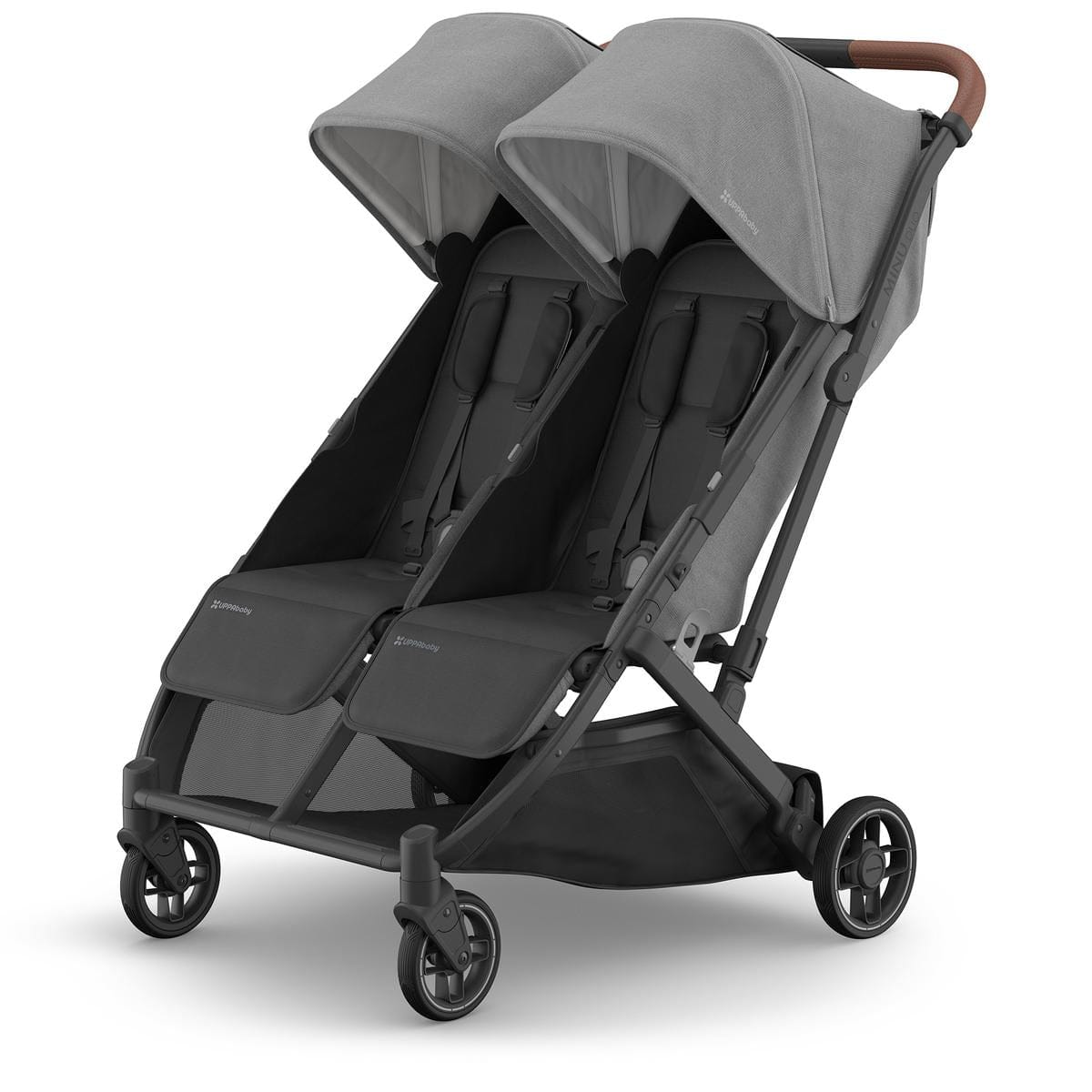 UPPAbaby Minu Duo Compact Double Stroller - Greyson (Charcoal Melange / Carbon Frame / Saddle Leather) - 0801-MND-NA-GRY