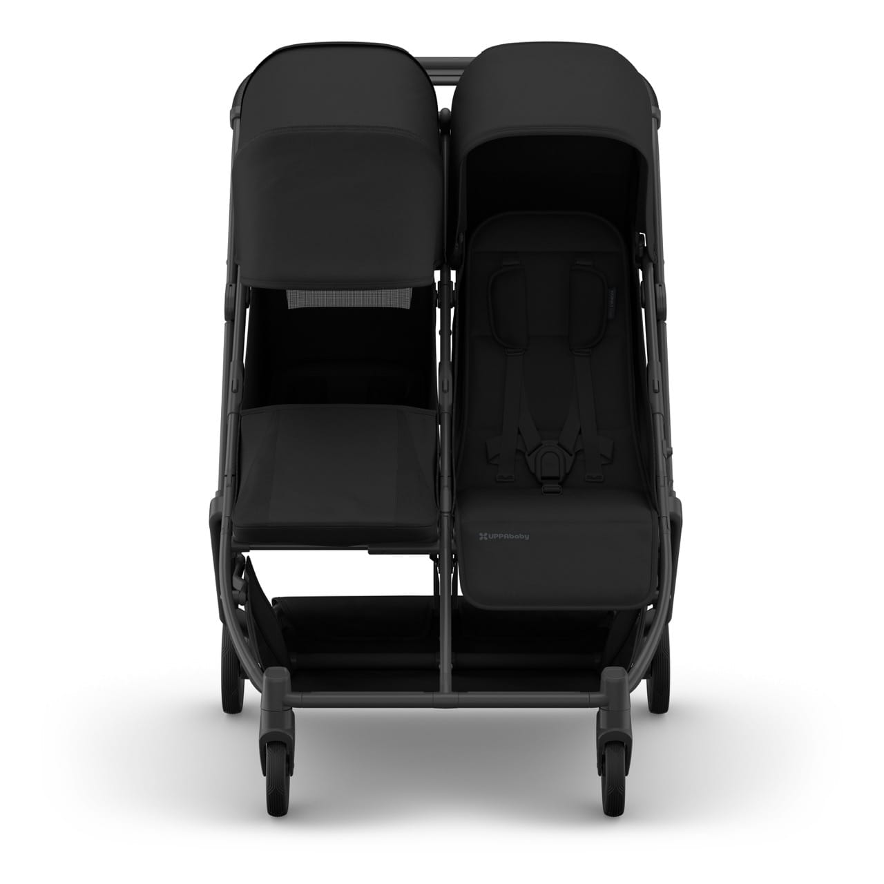 UPPAbaby Minu Duo Compact Double Stroller - James (Black / Carbon Frame / Black Leather) - 0801-MND-NA-JMS