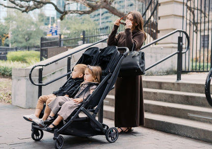 UPPAbaby Minu Duo Compact Double Stroller - James (Black / Carbon Frame / Black Leather) - 0801-MND-NA-JMS