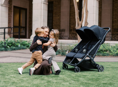 UPPAbaby Minu Duo Compact Double Stroller - James (Black / Carbon Frame / Black Leather) - 0801-MND-NA-JMS