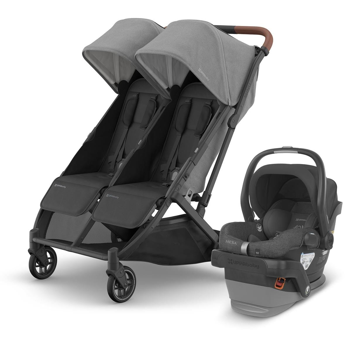 UPPAbaby Minu Duo Double Stroller + Mesa V2 Travel System Bundle - Greyson / Greyson - TRVL-MESAV2-0801-MND-NA-GRY