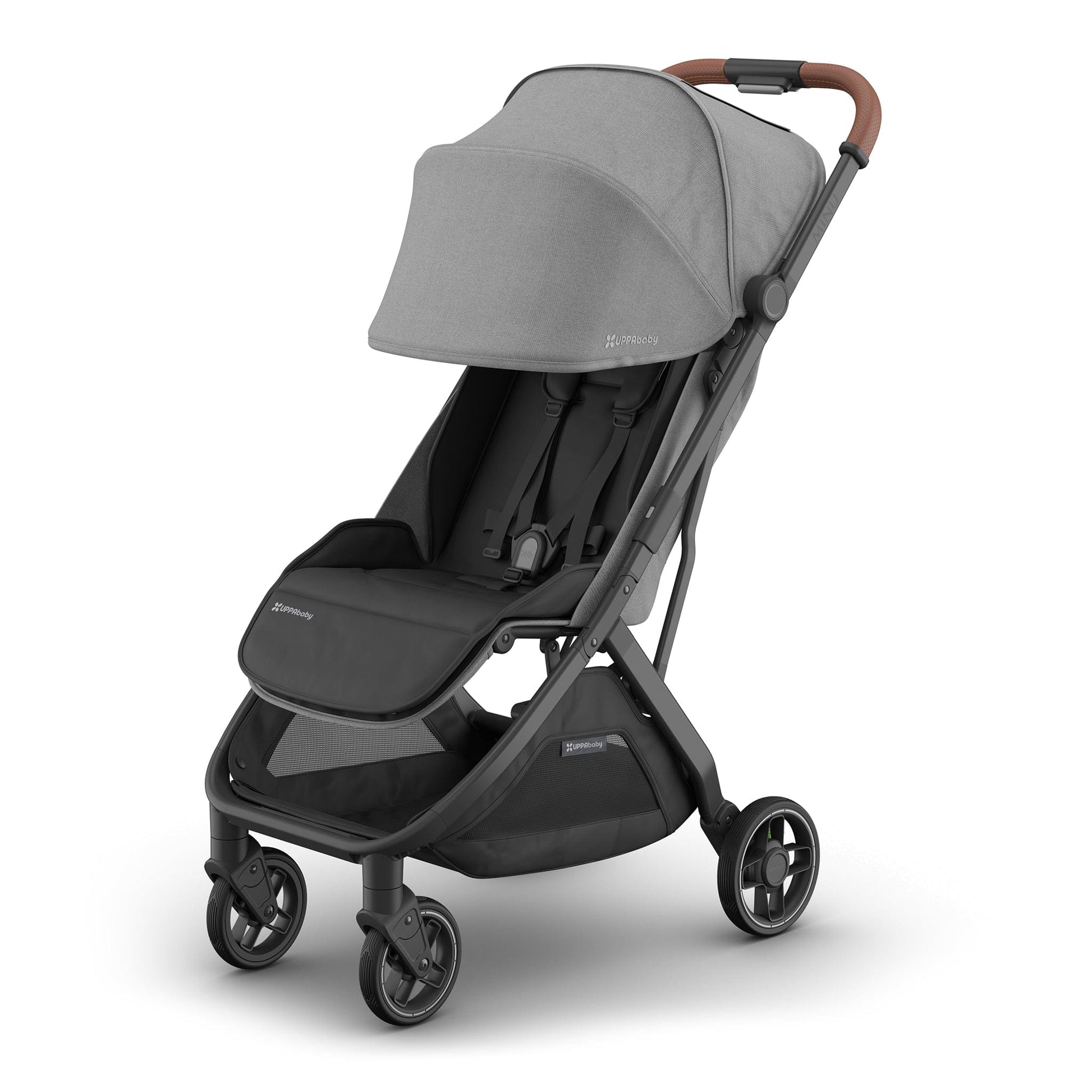UPPAbaby Minu V3 Compact Stroller - Greyson (Charcoal Melange / Carbon Frame / Saddle Leather) - 0803-MIN-NA-GRY