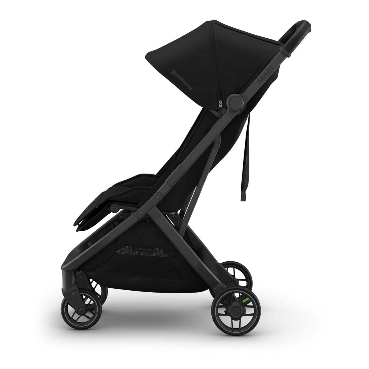 UPPAbaby Minu V3 Compact Stroller - James (Black / Carbon Frame / Black Leather) - 0803-MIN-NA-JMS