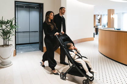 UPPAbaby Minu V3 Compact Stroller - James (Black / Carbon Frame / Black Leather) - 0803-MIN-NA-JMS