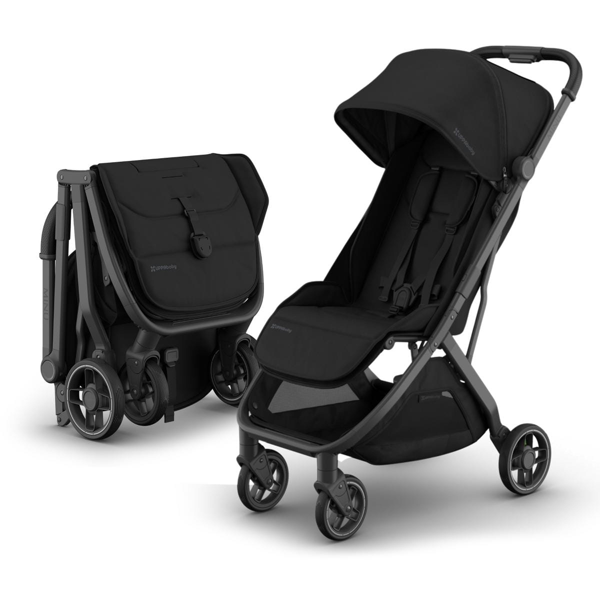 UPPAbaby Minu V3 Compact Stroller - James (Black / Carbon Frame / Black Leather) - 0803-MIN-NA-JMS