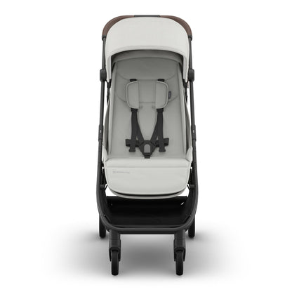 UPPAbaby Minu V3 Compact Stroller - Savannah (Pearl Gray Melange / Carbon Frame / Chestnut Leather) - 0803-MIN-NA-SAV