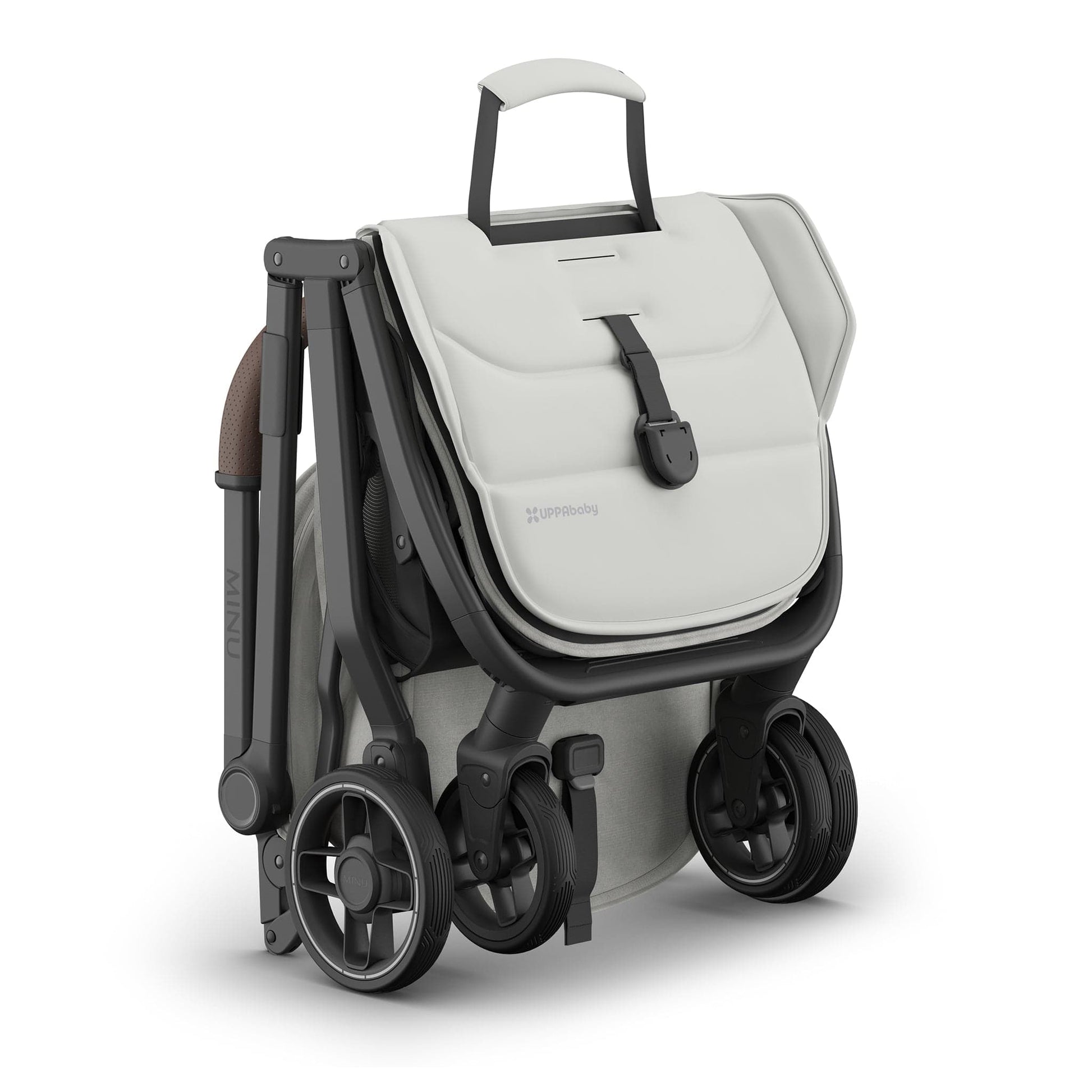 UPPAbaby Minu V3 Compact Stroller - Savannah (Pearl Gray Melange / Carbon Frame / Chestnut Leather) - 0803-MIN-NA-SAV
