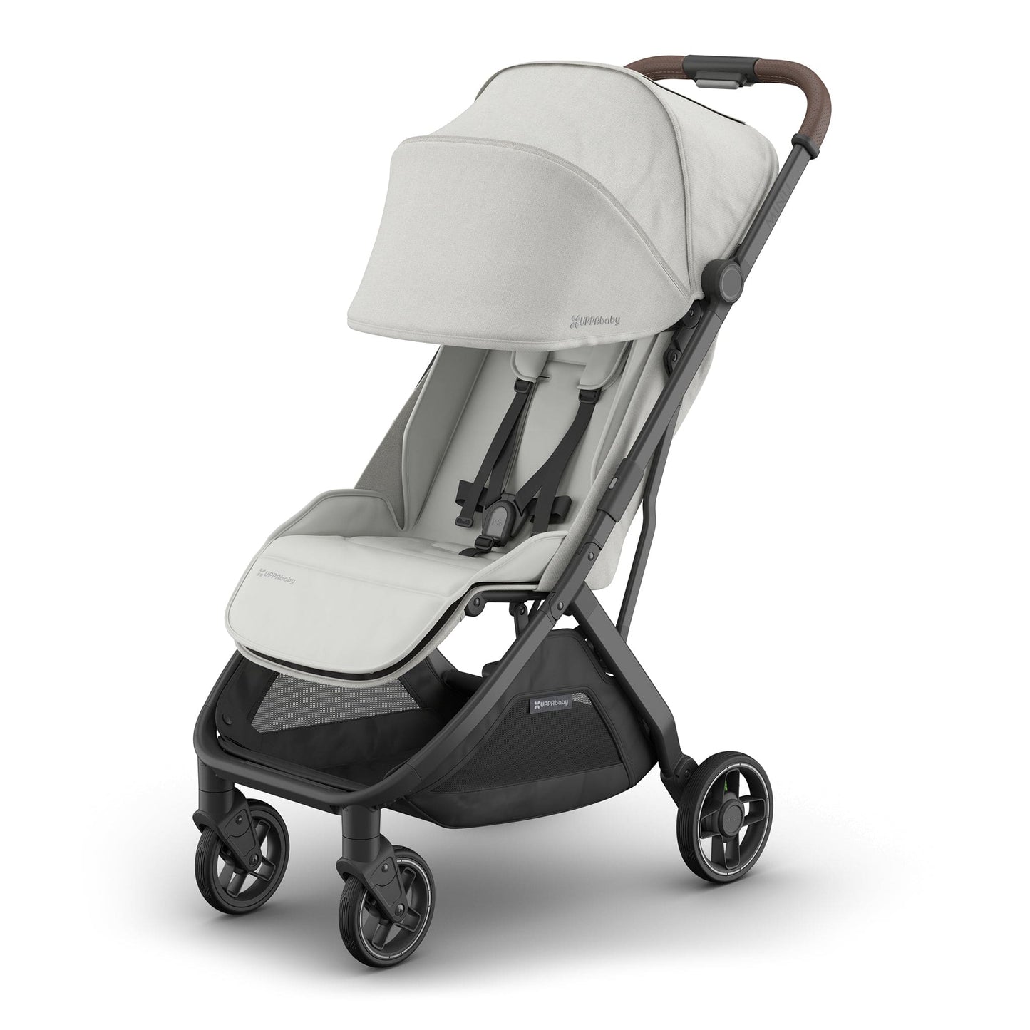 UPPAbaby Minu V3 Compact Stroller - Savannah (Pearl Gray Melange / Carbon Frame / Chestnut Leather) - 0803-MIN-NA-SAV