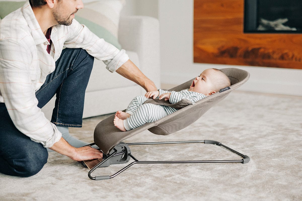UPPAbaby Mira 2-in-1 Bouncer and Seat - Wells (Dark Taupe Melange / Black Frame / Walnut Wood) - 1801-MIR-NA-WEL
