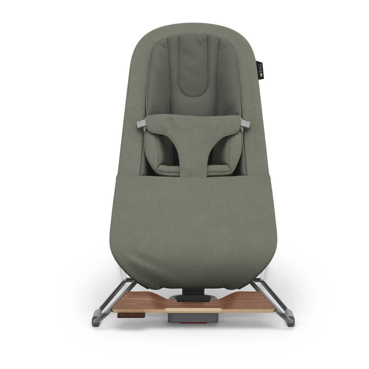 UppaBaby Mira bouncer in sage green with wooden base
