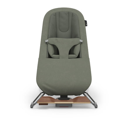 UppaBaby Mira bouncer in sage green with wooden base