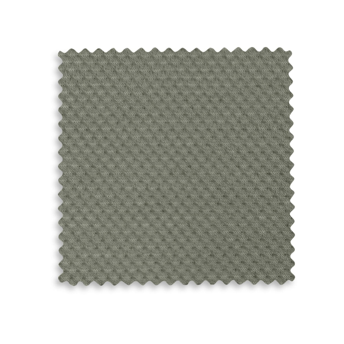 Square swatch of sage green textured fabric with pinked edges